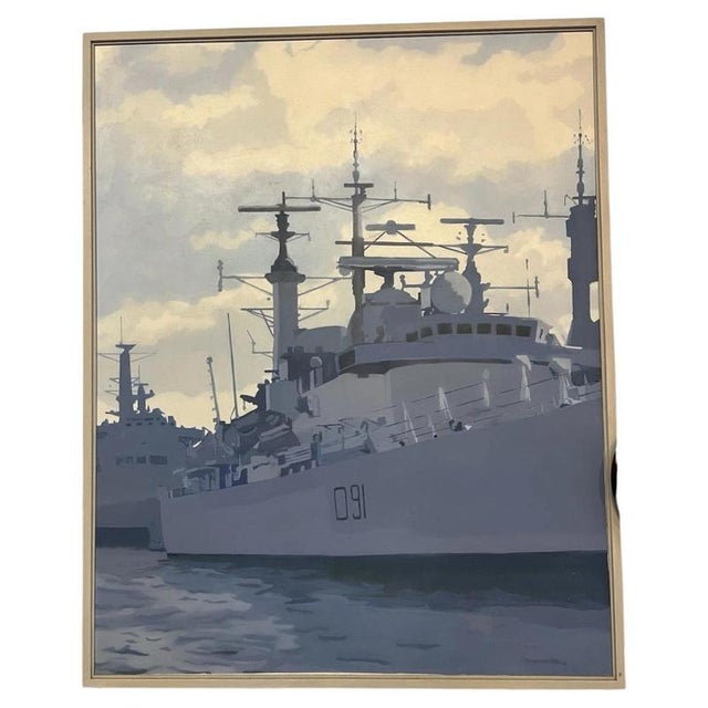 1980s Piers Ottey, Calm D91 H.M.S. Nottingham Naval Maritime, 1982, Oil on Canvas For Sale - Image 5 of 5