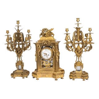 Napoleon III Gilded Bronze Mantelpiece Set, Set of 3 For Sale