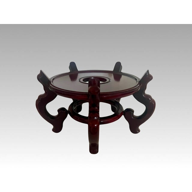 Chinoiserie Vintage Chinese Red Brown Rosewood Glossy Planter Display Stand / Pedestal 10.5" For Sale - Image 3 of 8
