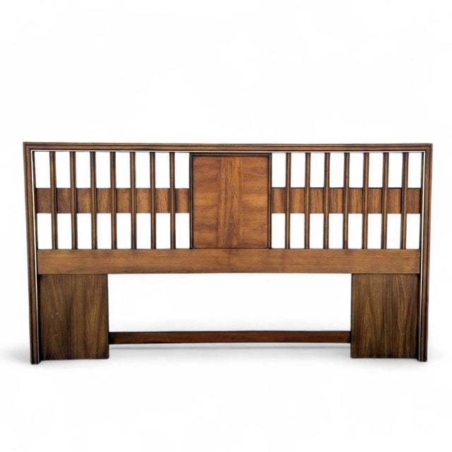 Mid-Century Modern Walnut Veneer King Headboard With Chrome Trim For Sale - Image 18 of 18