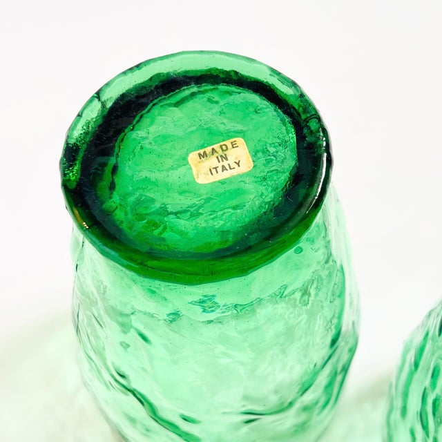 Mid Century Green Crinkle Glass Tumblers - Set of 4 For Sale - Image 11 of 12