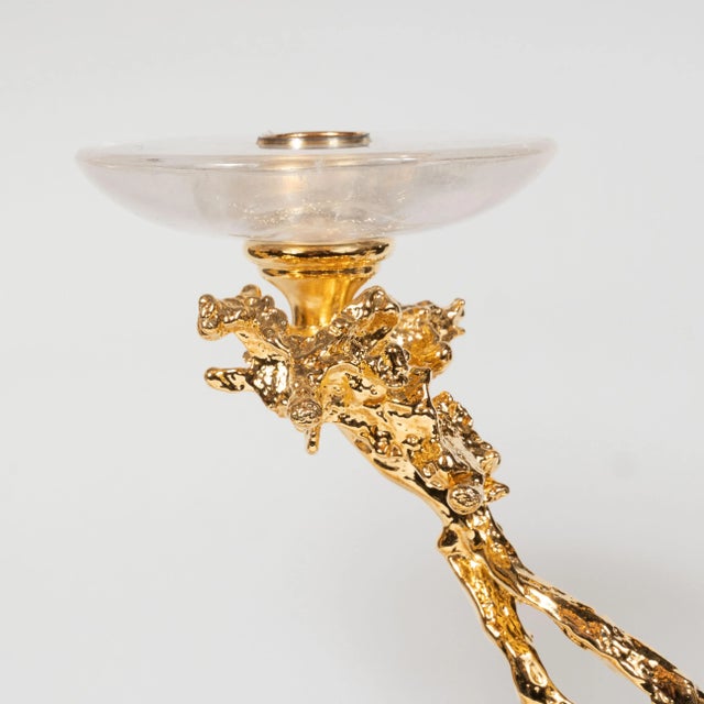Metal 24kt Gold Double Branch Candlesticks With Rock Crystals by Claude Boeltz - a Pair For Sale - Image 7 of 13