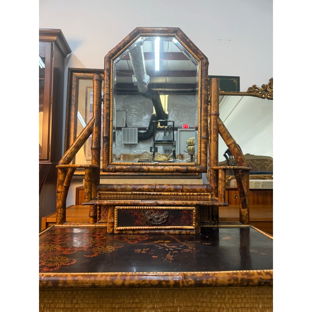 1900 - 1909 Antique Victorian Tortoiseshell Bamboo Chest of Drawers With Vanity For Sale - Image 5 of 12