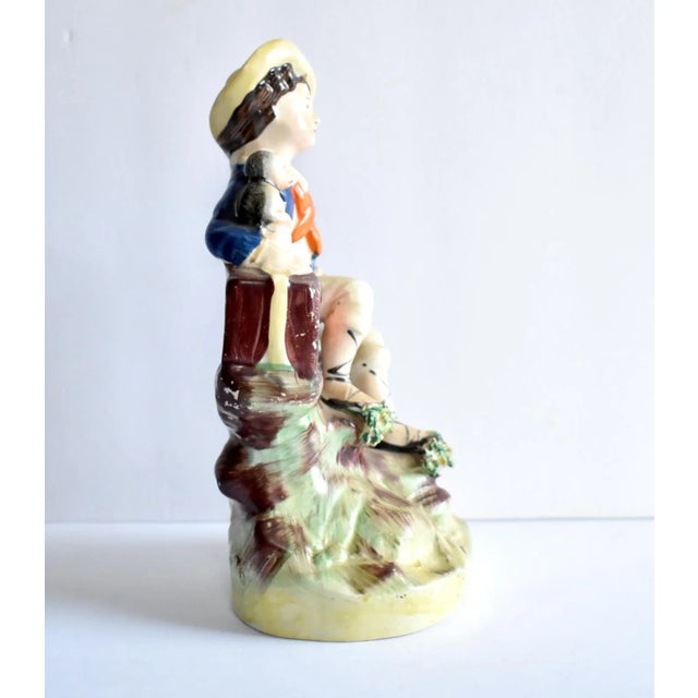 Staffordshire Antique Mid-19th-Century Staffordshire Figurine of a Boy, Monkey, and Organ Grinder For Sale - Image 4 of 13