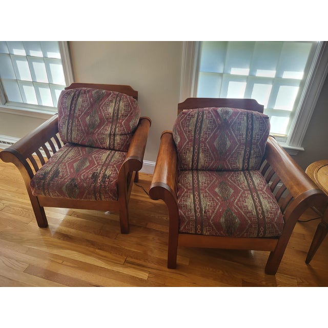 Hickory Chair Company Dark Brown Wood Accent Chairs with footstool Hickory Chairs Texas Style lounge chairs, set of 2...