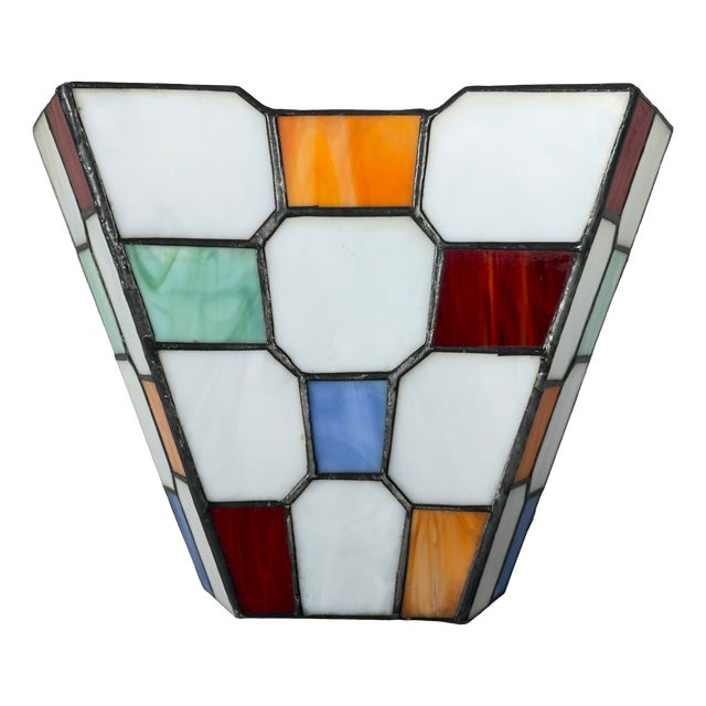 Vintage Multicolored Leaded Glass Wall Lamp, 1970s For Sale