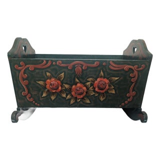 Vintage Hand-Painted Wooden Cradle, 1940s For Sale