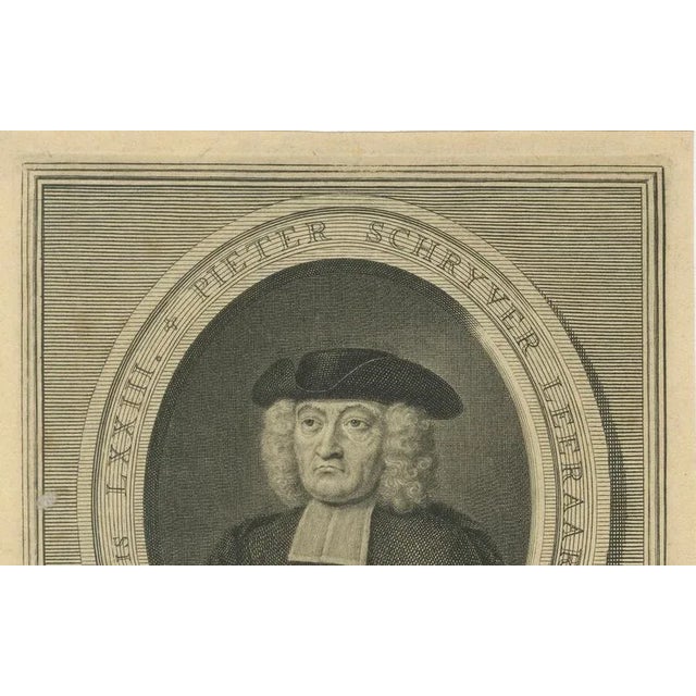 Paper J. Folkema, Portrait of Pieter Schrijver Mennonite Preacher, 1739, Paper For Sale - Image 7 of 10