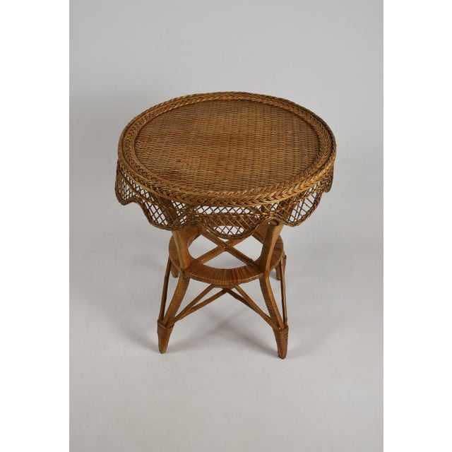 Vintage Wicker Rattan Side Table with Scalloped Edge, 1960s For Sale - Image 9 of 16
