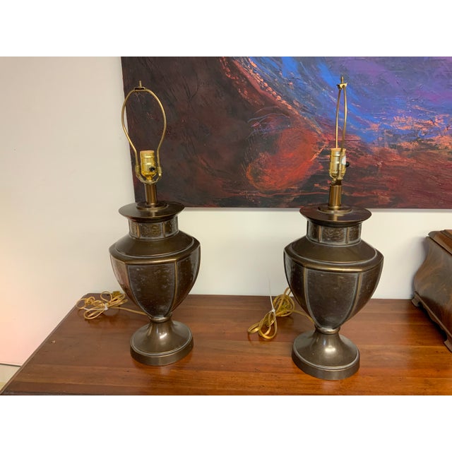 Late 20th Century 20th Century Metal Urn Lamps With Shades - a Pair For Sale - Image 5 of 6