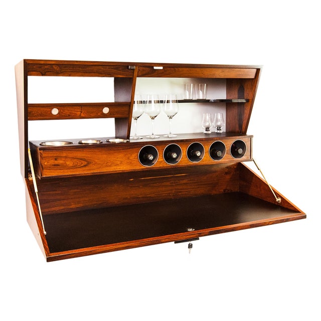 Vintage Danish Modern Wall Mounted Rosewood Dry Bar by Erik Buck for Dyrlund For Sale