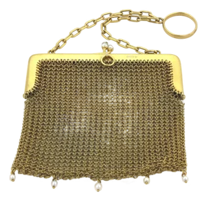 Late 20th Century 9k Yellow Gold & Pearls Mesh Purse Bag Circa Victorian