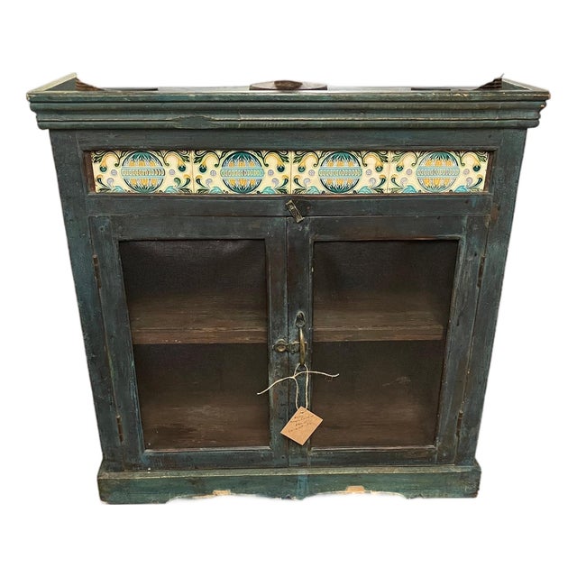 Antique Pie Cabinet With Arts & Crafts Tile and Original Hardware For Sale
