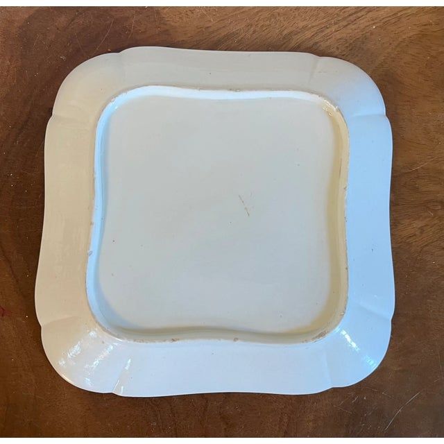 Ceramic Antique Early 19th Century George III Coalport Porcelain Square Dessert Dish With Cow or Bull Crown Armorial Crest Circa 1810 For Sale - Image 7 of 10