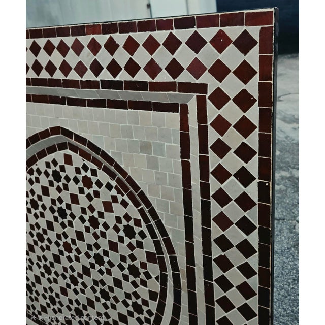 Large 2 Color Beige and Burgundy Moroccan Mosaic Tile Fountain For Sale - Image 4 of 6