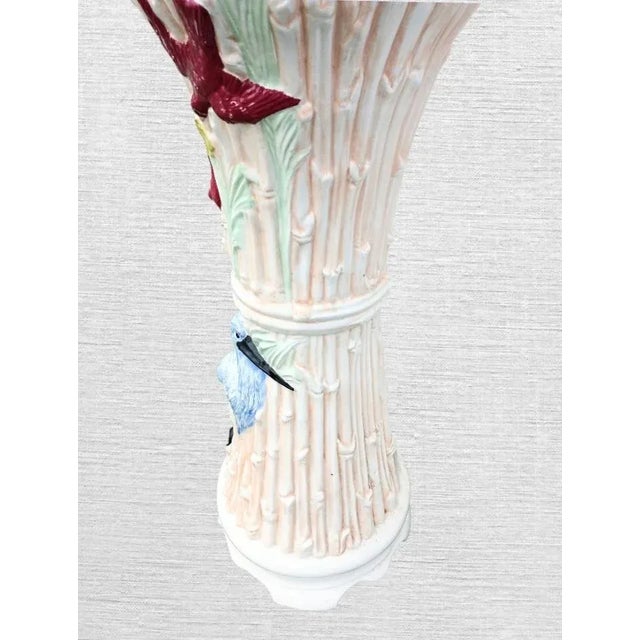 Chelsea House Inc Vintage Ceramic Italian Colorful Faux Bamboo Heron Bird Floor Planter 1988 For Sale - Image 4 of 7