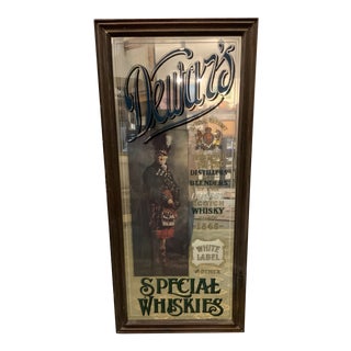 Vintage 1970s Framed Dewar's White Label Scotch Whisky Mirror Sign For Sale