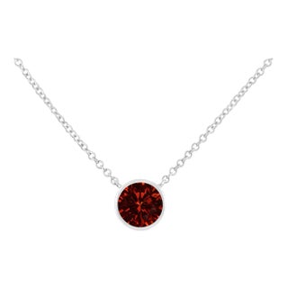 .925 Sterling Silver 3.5mm Red Garnet Gemstone Solitaire 18" Pendant Necklace For Sale