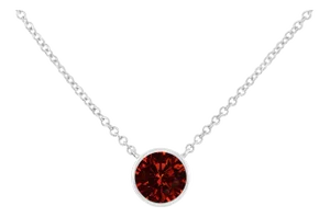 .925 Sterling Silver 3.5mm Red Garnet Gemstone Solitaire 18" Pendant Necklace