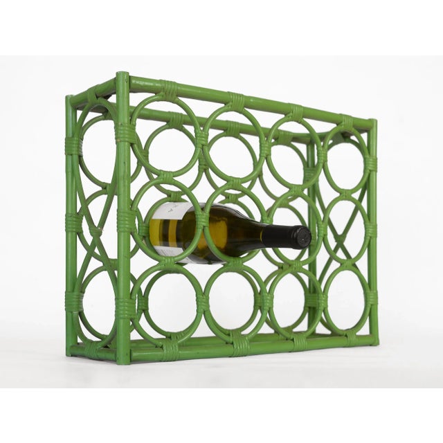 Vintage 1970s Boho Green Rattan 12-Bottle Wine Rack For Sale - Image 4 of 13