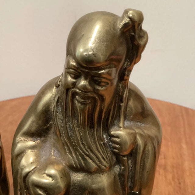 Late 20th Century Fu, Lu, Shou Wise Men Heavy Brass Scholars Detailed Figurines For Sale - Image 9 of 12