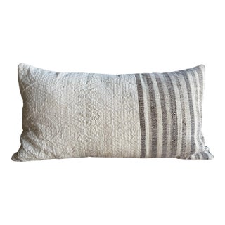 Vintage Turkish Hemp Rug Pillow 15" X 28" With Down Insert For Sale