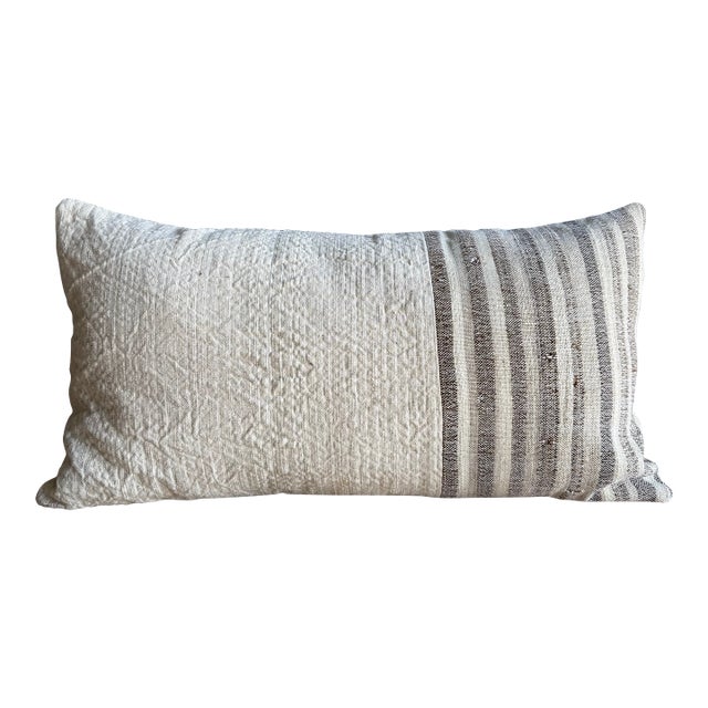 Vintage Turkish Hemp Rug Pillow 15" X 28" With Down Insert For Sale