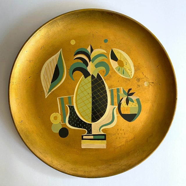 Vintage 1960's Georges Briard Mid Century Modern Gold Leaf Hand Painted Extra Large Decorative Metal Tray For Sale - Image 11 of 13
