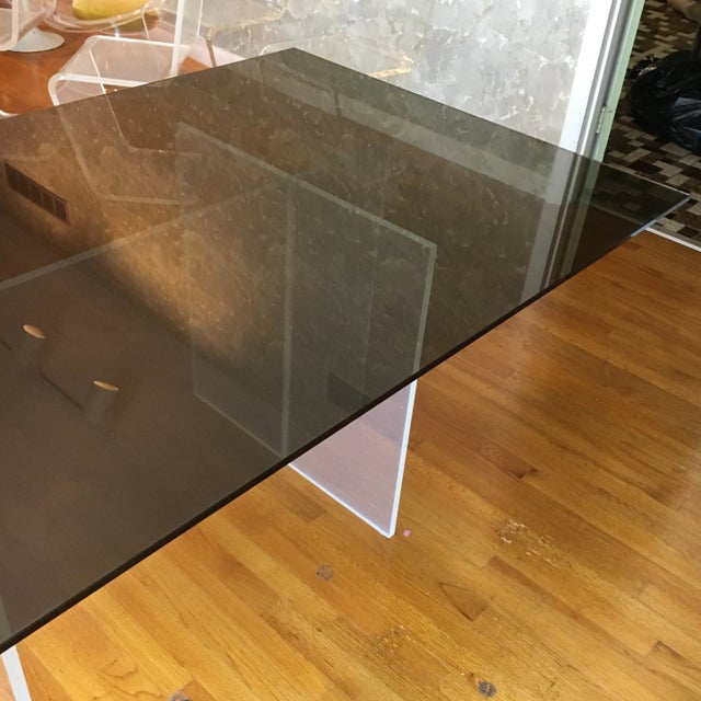 Lucite + Smoked Glass Knockdown Dining Table in the Manner of Charles Hollis Jones For Sale - Image 9 of 9
