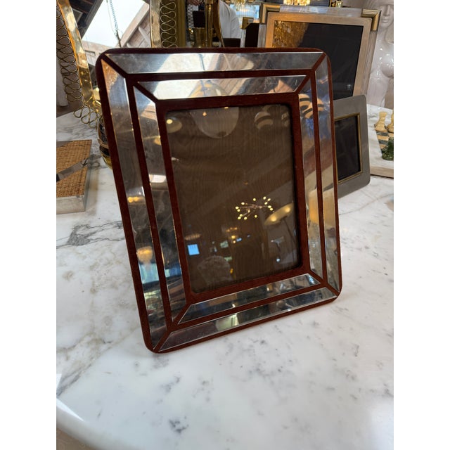 Animal Skin Italian Chrome and Burgundy Suede Picture Frame, 1970s For Sale - Image 7 of 9