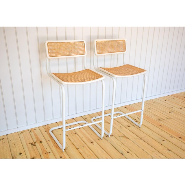 Mid-Century Bauhaus White B64 S64 Cesca Bar Stools in Rattan, 1970s, Set of 2 For Sale - Image 11 of 18