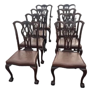 Late 19th Century Set of 8 Chippendale Style Dining Chairs For Sale