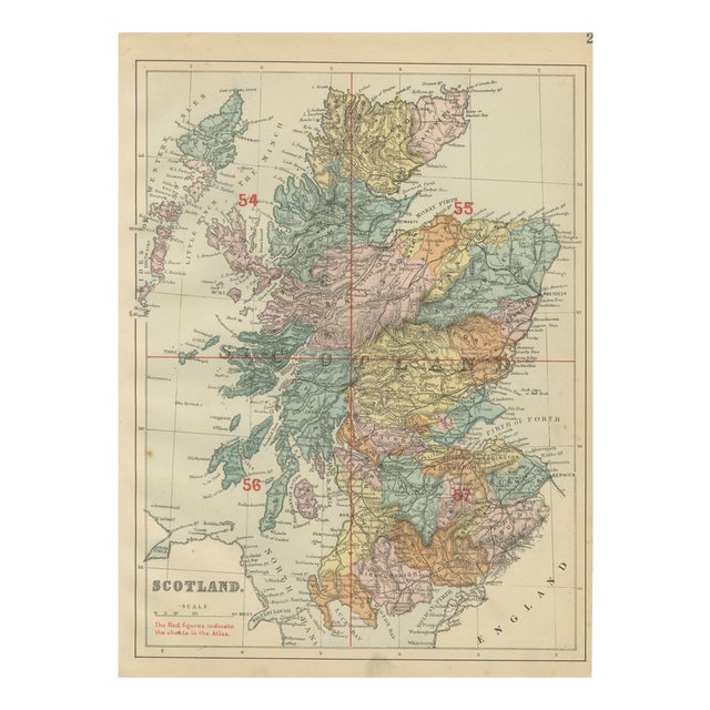 Antique Map of Scotland, 1885 For Sale