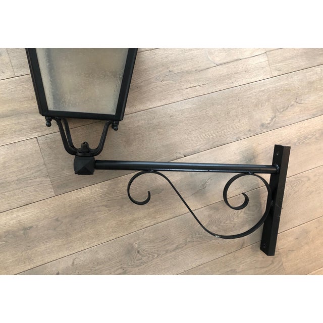 Black 1950s Pair of Substantial Exterior Iron Lanterns on Brackets For Sale - Image 8 of 12