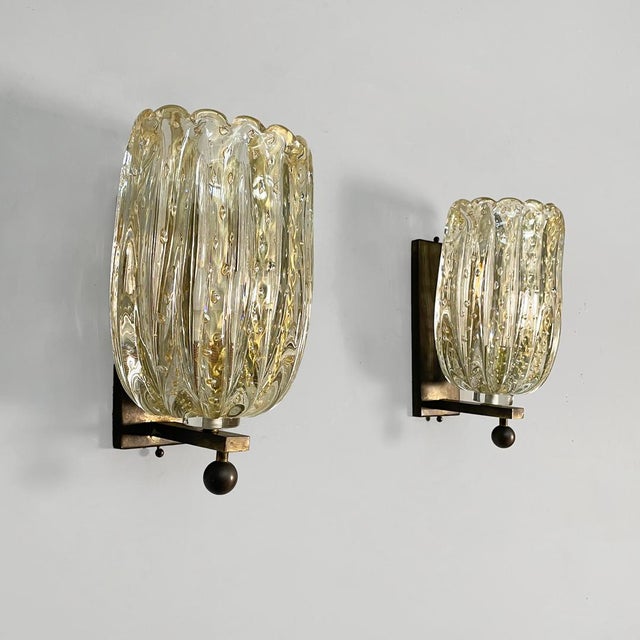 Mid-Century Modern Mid-Century Italian Modern Murano Glass Wall Lamps attributed to Barovier & Toso, 1950s, Set of 2 For Sale - Image 3 of 14