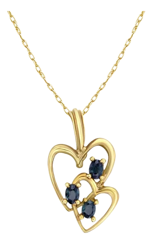 Double Heart Sapphire Gold Necklace 16"