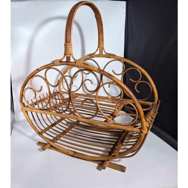 1960s Rattan and Bamboo Magazine Rack in the style of Franco Albini, 1960s For Sale - Image 5 of 5