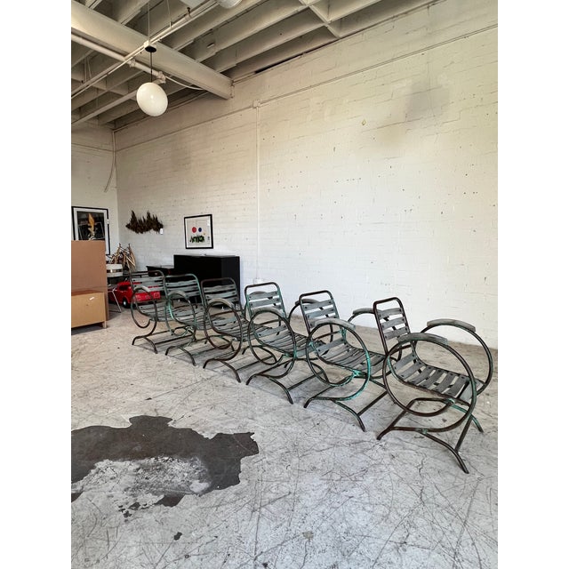 Wood Antique French Wood and Metal Bouncer Garden Chairs - Set of 6 For Sale - Image 7 of 10