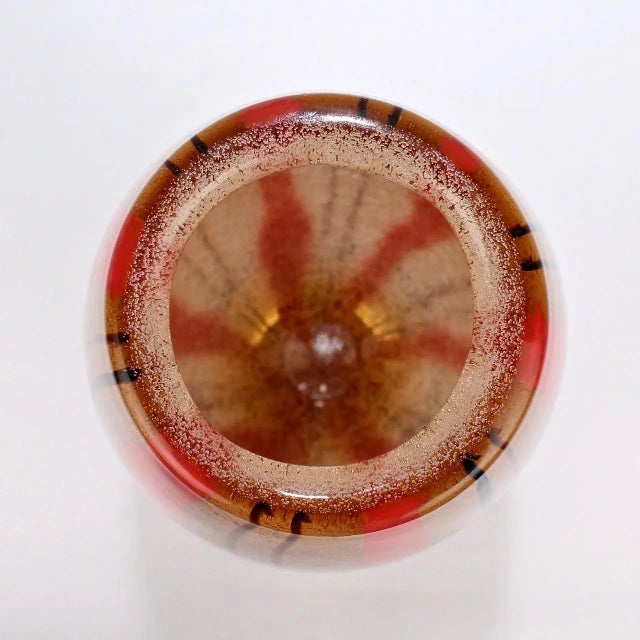 Flavio Poli Mid-Century Modern Murano Italian Glass Red & Purple Striped Vase For Sale - Image 4 of 13