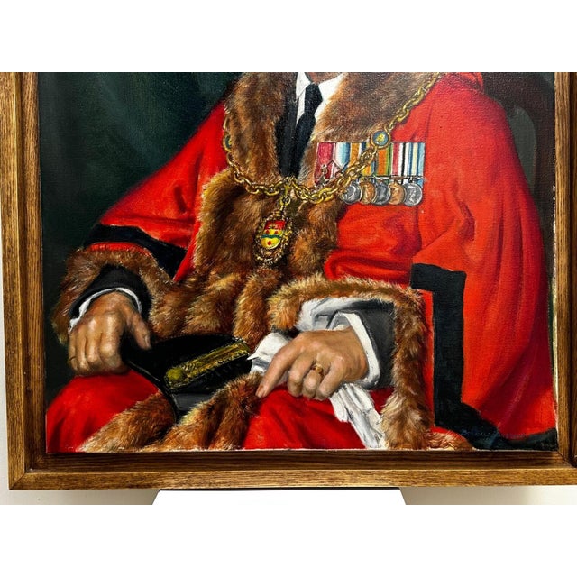 Signed Bernard Hailstone Dated 1957 Mayor of Maidstone British Civic Oil Portrait Scarlet Red Robes For Sale - Image 4 of 18