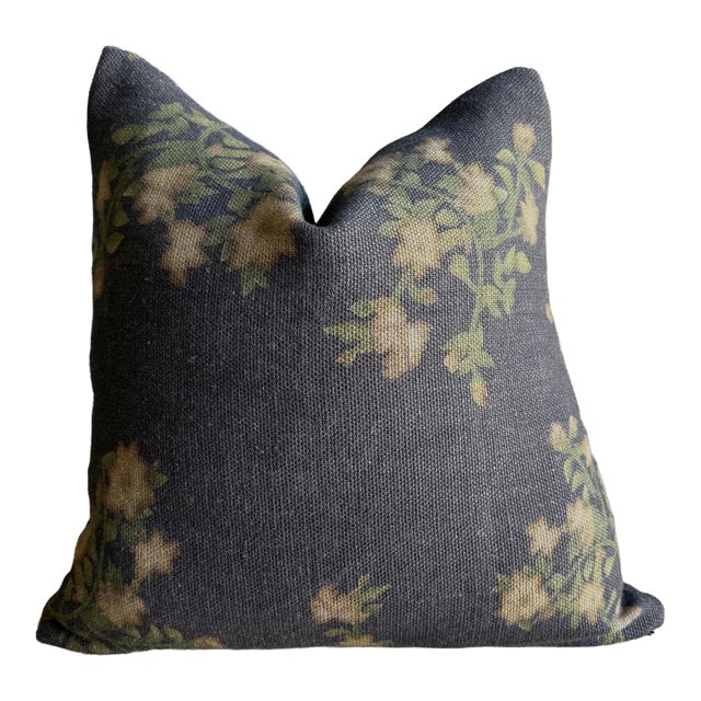 Wabi Sabi French Linen Roses Accent Pillow in Ocré For Sale