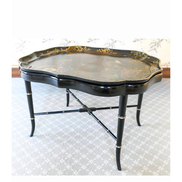Chinoiserie Vintage Chinoiserie Lacquer Tray Table For Sale - Image 3 of 10