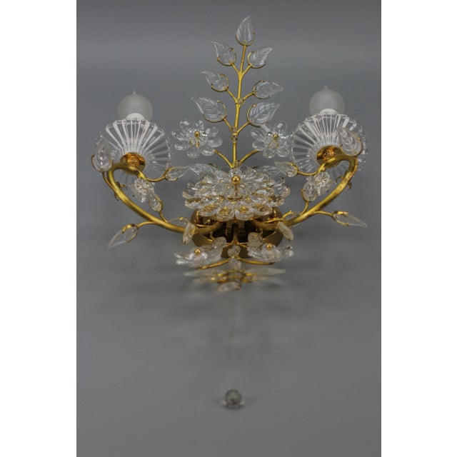 Gold German Floral Wall Sconce in Crystal and Brass by Palwa for Palme & Walter, 1960s For Sale - Image 8 of 18