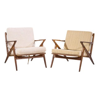 Poul Jensen for Selig Mid Century Walnut Z Lounge Chairs - Pair For Sale