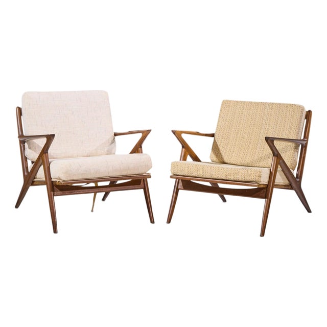 Poul Jensen for Selig Mid Century Walnut Z Lounge Chairs - Pair For Sale