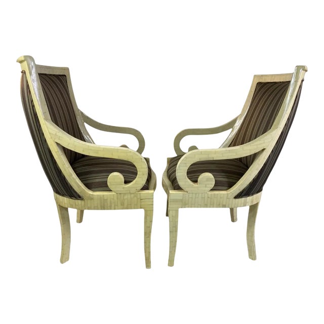 1970s Enrique Garcel Tessellated Bone Armchairs - A Pair For Sale