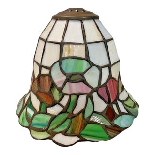 Vintage Floral Motif Stained Glass Lampshade For Sale