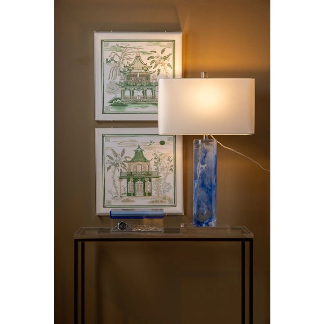 Plastic Oceanic Marbled Blue Cylindrical Lamp For Sale - Image 7 of 8