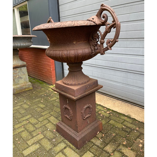 Baroque Large Cast Iron Vase with Column For Sale - Image 3 of 11