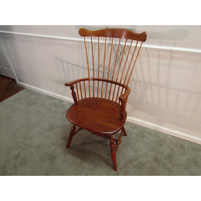 Traditional Duckloe Solid Cherry Fan Back Windsor Arn Chair For Sale - Image 3 of 6